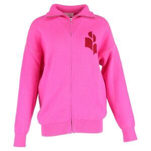 Isabel Marant Intarsia-Knit Zip-Up Sweater in Pink Cotton